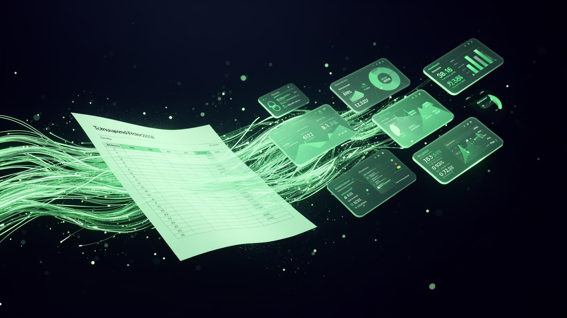 Planilha se transformando em dashboards digitais flutuantes